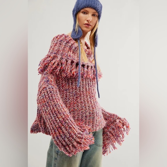 1. NWT Free People Kinsley Fringe Cowlneck Sweater - Picture 3 of 6